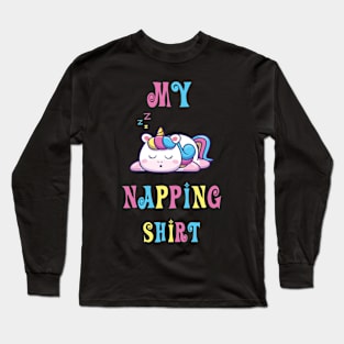 napping shirt for girls wtih cute sleeping unicorn Long Sleeve T-Shirt